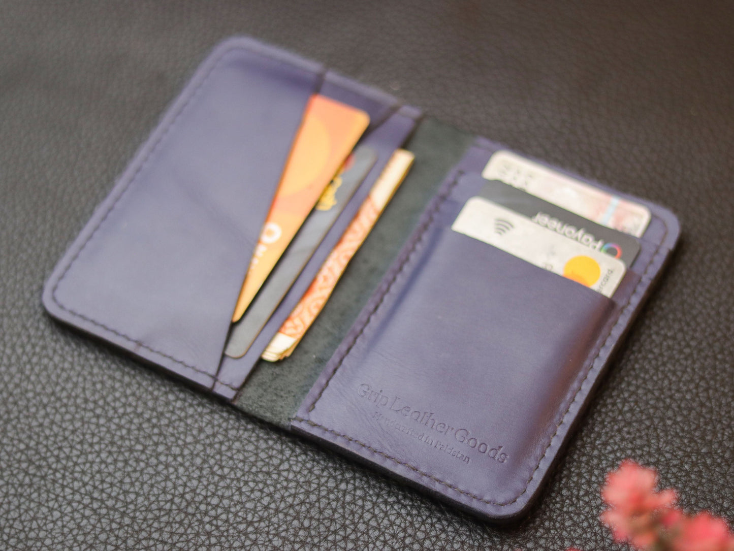 BI-FOLD SNAP WALLET OXFORD BLUE AND BLACK GRIP LEATHER GOODS