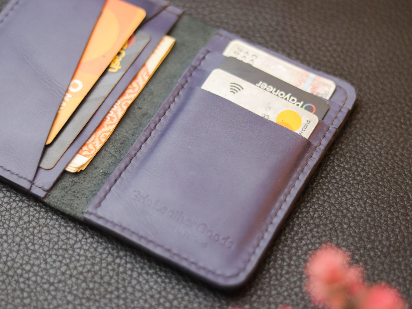 BI-FOLD SNAP WALLET OXFORD BLUE AND BLACK GRIP LEATHER GOODS