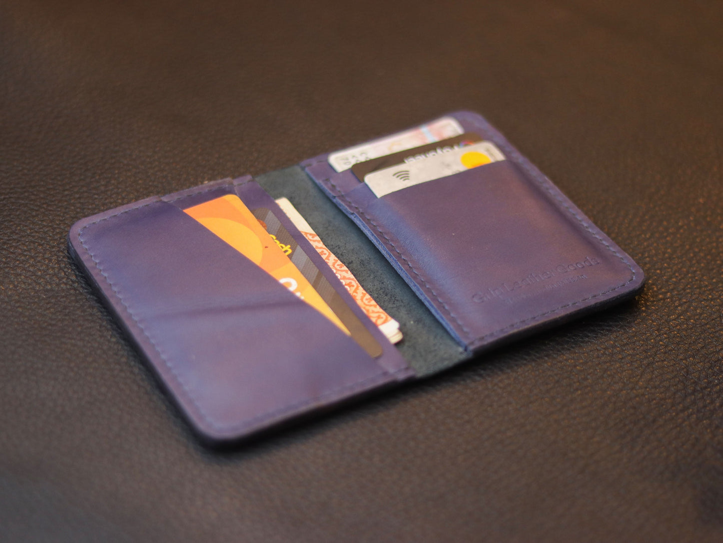 BI-FOLD SNAP WALLET OXFORD BLUE AND BLACK GRIP LEATHER GOODS