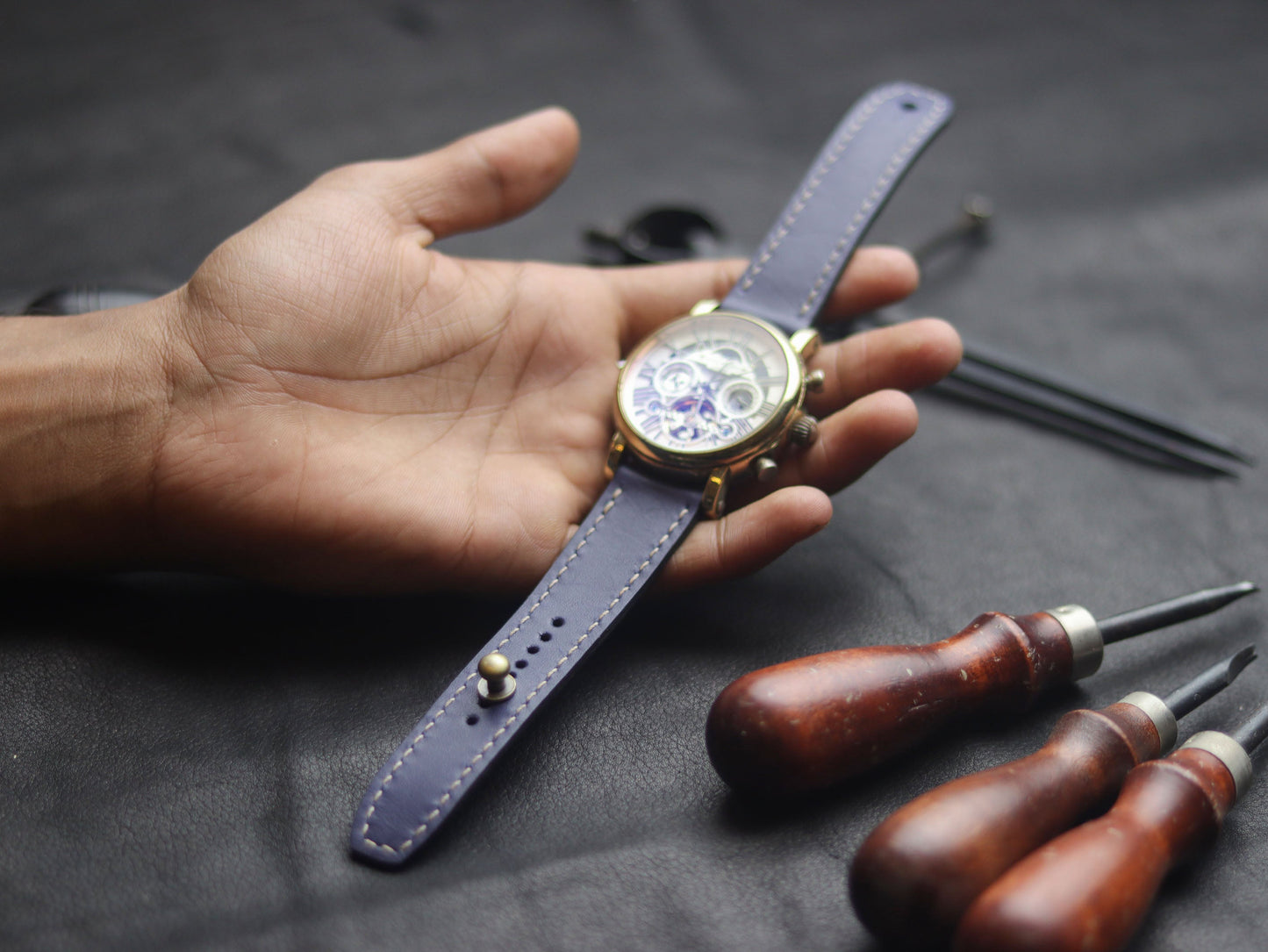 CLASSIC BLUE (BEACH) - FULL STITCHED WATCH STRAPS grip