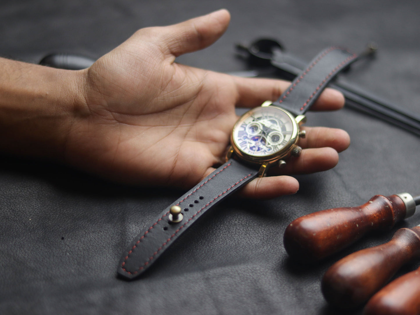 PANTOM BLACK (RED) - FULL STITCHED WATCH STRAPS grip