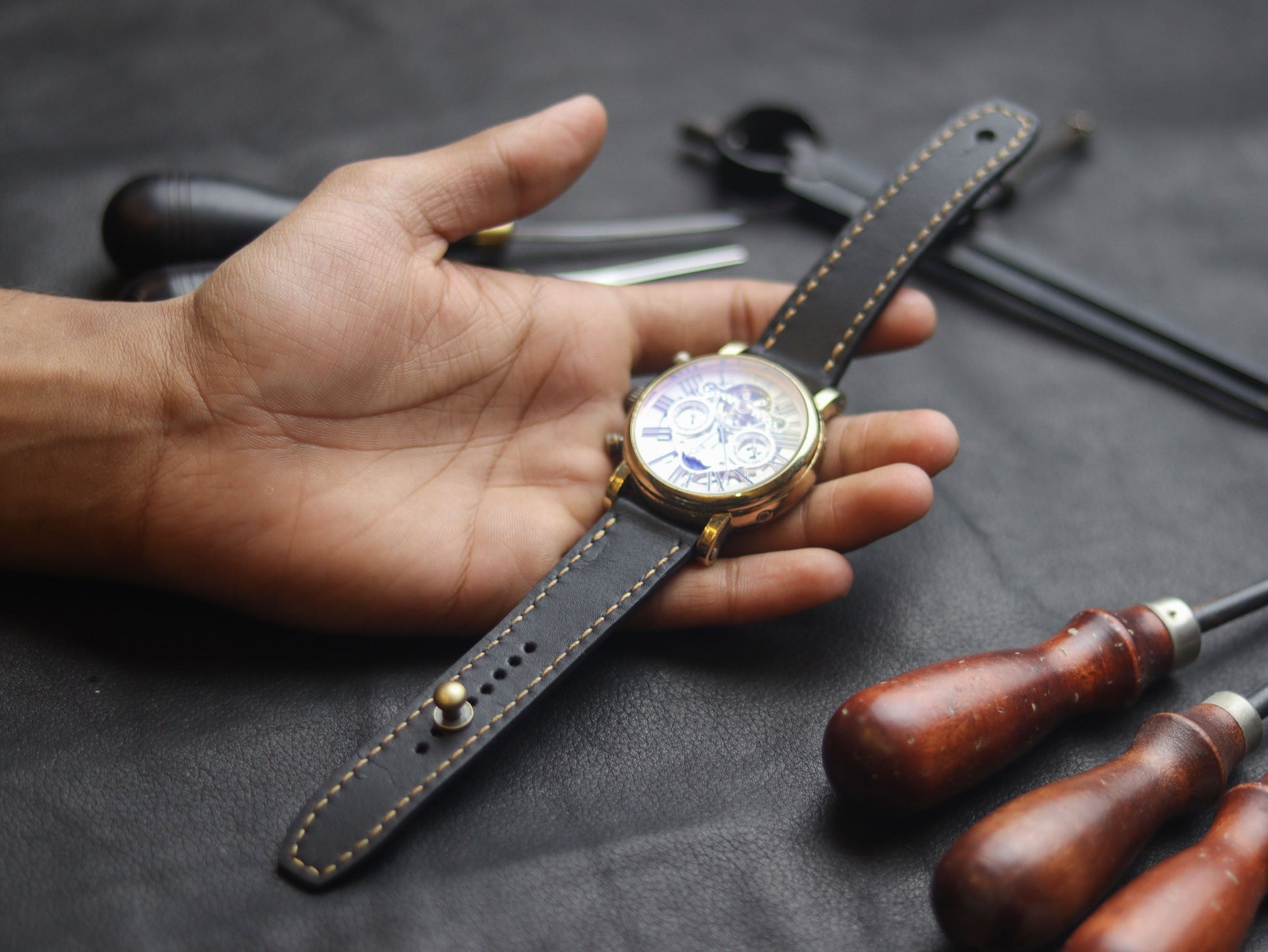 PANTOM BLACK  (ORANGE) - FULL STITCHED WATCH STRAPS grip
