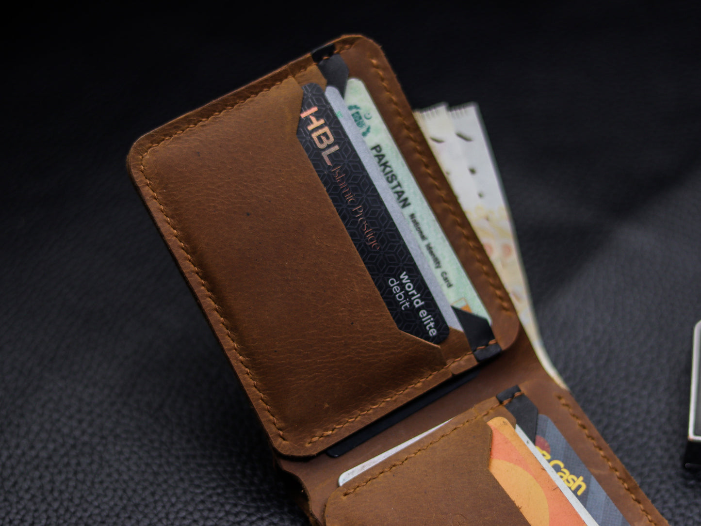 URBAN LEATHER WALLET MUSTARD BROWN & BLACK - grip