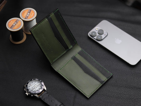 ZORVANE Slim Bifold Wallet – Premium Top Grain Leather Forest Green