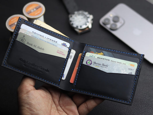 ZORVANE Slim Bifold Wallet – Premium Top Grain Leather Egyptian Blue