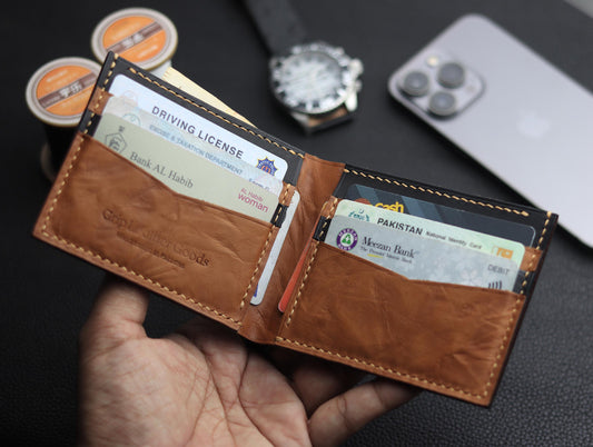 ZORVANE Slim Bifold Wallet – Premium Top Grain Leather Ten Brown & Black