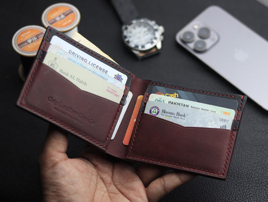 ZORVANE Slim Bifold Wallet – Premium Top Grain Leather Marquis Red & Black