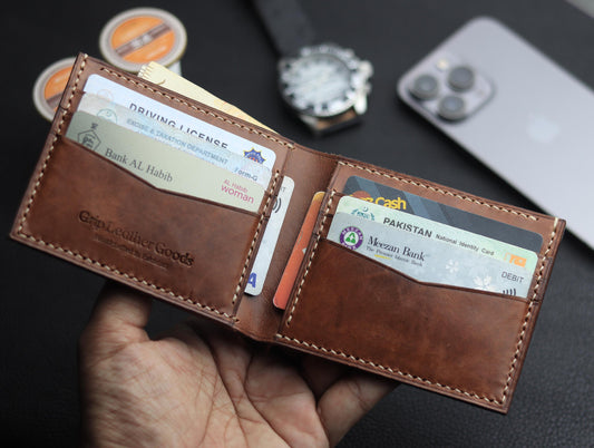 ZORVANE Slim Bifold Wallet – Premium Top Grain Leather Sepia Brown