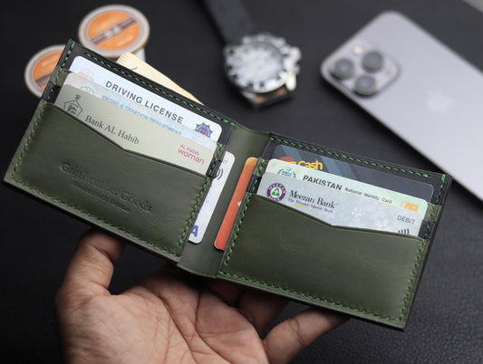 ZORVANE Slim Bifold Wallet – Premium Top Grain Leather Forest Green