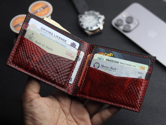 ZORVANE Slim Bifold Wallet – Premium Top Grain Leather WIne Red & Black